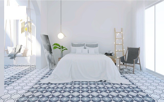 Sử dụng gạch lát nền cho phòng ngủ sẽ giúp không gian nhẹ nhàng, tạo giấc ngủ sâu
